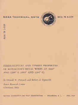 Stress-Rupture and Tensile Properties of Refractory-Metal Wires at 2000 Degrees and 2200 Degrees F (1093 Degrees and 1204 Degrees C) (NASA TN D-5139)