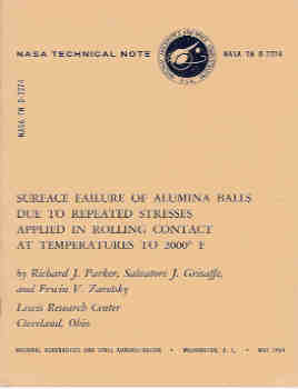Surface Failure of Alumina Balls Due to Repeated Stresses Applied in Rolling Contact at Temperatures to 2000 Degrees F (NASA TN D-2274)
