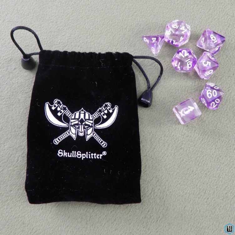 Skullsplitter Dice Set: Purple Translucent with White Numbers x7