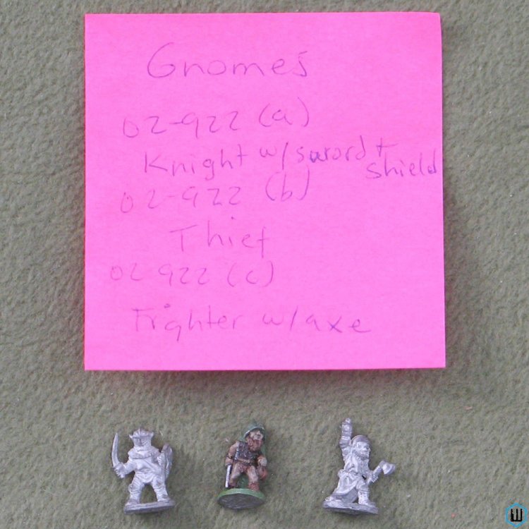 GNOMES x3: Knight w Sword Shield, Thief, Fighter w Axe (Metal Miniatures)