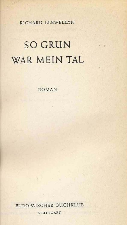Image for So Grun War Mein Tal: How Green Was My Valley So Grun War Mein Tal: How Green Was My Valley