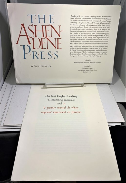 A Group of Prospectus' for books published or distributed by W. Thomas Taylor Publisher. (five items in total); The Ashendene Press by Colin Franklin, the Poet is Dead by William Everson, the Tragedie of King Lear (Illustrated by Claire Van Vliet, the First English Binding & Marbling Manuals, And, t