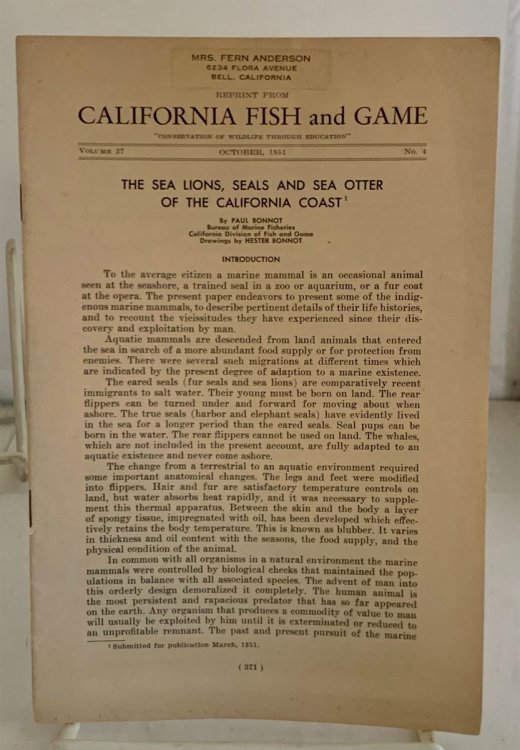 The Sea Lions, Seals, and Sea Otter of the California Coast; October 1951; Vol. 37, No. 4