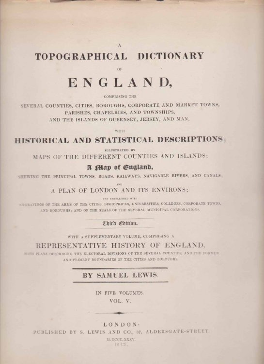 A TOPOGRAPHICAL HISTORY OF ENGLAND [VOLUME 5 ONLY]; Historical and Statistical Descriptions.