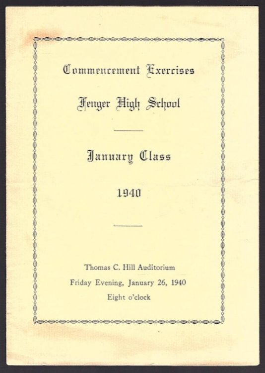 Image for COMMENCEMENT EXERCISES, FENGER HIGH SCHOOL, JANUARY CLASS 1940 COMMENCEMENT EXERCISES, FENGER HIGH SCHOOL, JANUARY CLASS 1940