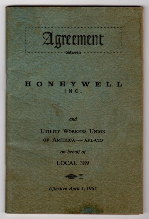 Image for AGREEMENT BETWEEN HONEYWELL INC. AND UTILITY WORKERS UNION OF AMERICA - AFL-CIO ON BEHALF OF LOCAL 389 EFFECTIVE APRIL 1, 1965 AGREEMENT BETWEEN HONEYWELL INC. AND UTILITY WORKERS UNION OF AMERICA - AFL-CIO ON BEHALF OF LOCAL 389 EFFECTIVE APRIL 1, 1965