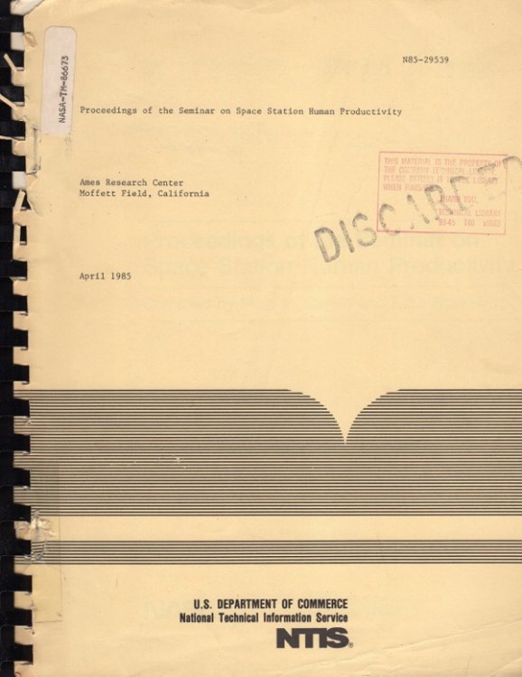 Image for PROCEEDINGS OF THE SEMINAR ON SPACE STATION HUMAN PRODUCTIVITY, AMES RESEARCH CENTER, MOFFETT FIELD, CALIFORNIA, APRIL 1985, N85-29539 (NASA TECHNICAL MEMORANDUM 86673) PROCEEDINGS OF THE SEMINAR ON SPACE STATION HUMAN PRODUCTIVITY, AMES RESEARCH CENTER, MOFFETT FIELD, CALIFORNIA, APRIL 1985, N85-29539 (NASA TECHNICAL MEMORANDUM 86673)