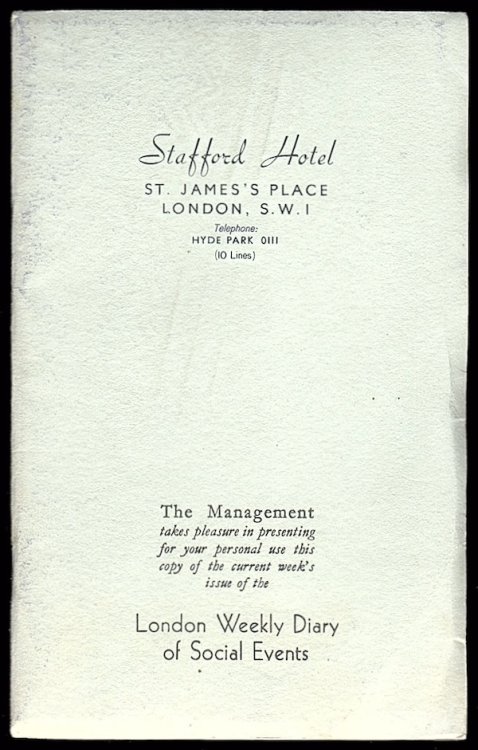 LONDON WEEKLY DIARY OF SOCIAL EVENTS, SUNDAY, AUGUST 7 TO SUNDAY, AUGUST 13 1966