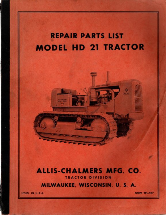 Image for Repair Parts List Model HD 21 Tractor Repair Parts List Model HD 21 Tractor