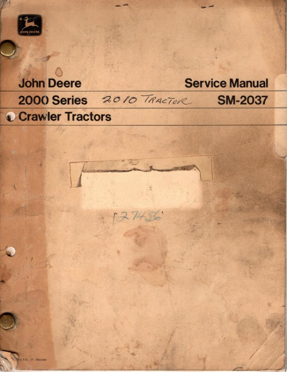 Image for John Deere 2000 Series Crawler Tractors Service Manual SM-2037 John Deere 2000 Series Crawler Tractors Service Manual SM-2037