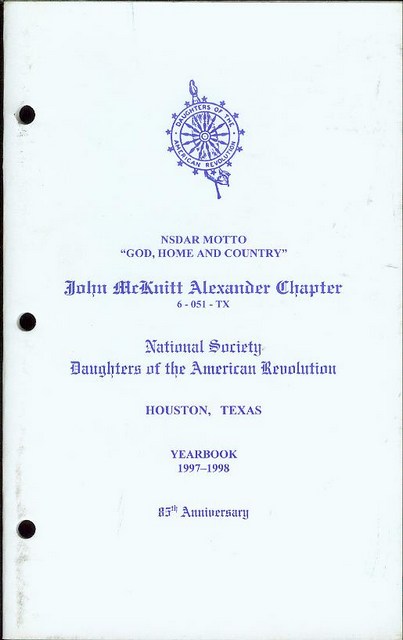 Image for National Society Daughters of the American Revolution Yearbook 1997-1998 (John McKnitt Alexander Chapter, Houston, Texas) National Society Daughters of the American Revolution Yearbook 1997-1998 (John McKnitt Alexander Chapter, Houston, Texas)