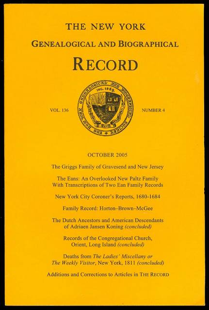 The New York Genealogical and Biographical Record (Vol. 136, No. 4, October 2005)
