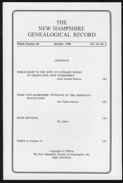 The New Hampshire Genealogical Record (Vol. 15, No. 4, October 1998)