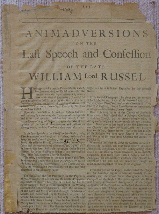 Image for Animadversions on the Last Speech and Confession of the late William Lord Russel. Animadversions on the Last Speech and Confession of the late William Lord Russel.