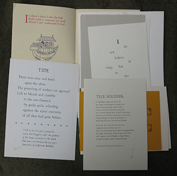 Image for A group of 20 items printed at the South Hall Press, UC Berkeley, in the early 1970s. A group of 20 items printed at the South Hall Press, UC Berkeley, in the early 1970s.