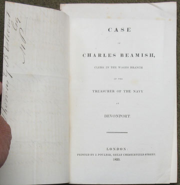 Image for Case of Charles Beamish, Clerk in the Wages Branch of the Treasury of the Navy at Devonport. Case of Charles Beamish, Clerk in the Wages Branch of the Treasury of the Navy at Devonport.
