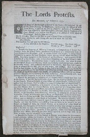 The Lords Protests. Die Mercurii, 13 Februarii 1733. The Duke of Marlborough presented to the House .