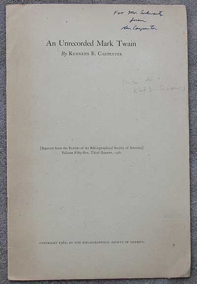 Image for An Unrecorded Mark Twain. An Unrecorded Mark Twain.