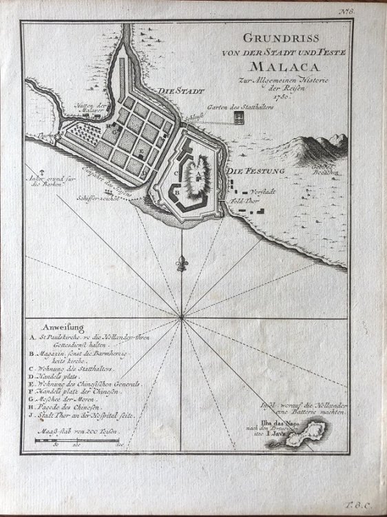 Image for Grundriss von der Stadt und Feste Malaca Zur Allgemeinen Historie der Reisen 1750. Grundriss von der Stadt und Feste Malaca Zur Allgemeinen Historie der Reisen 1750.