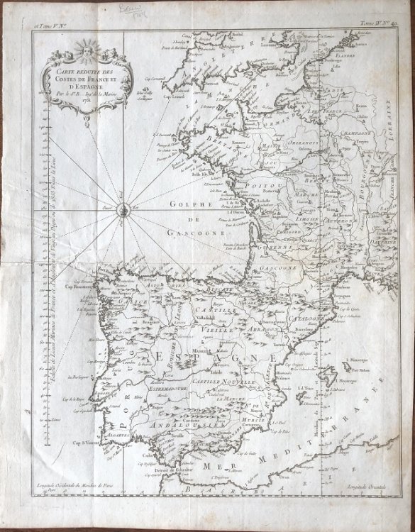 Image for Carte Reduite des Costes de France et d'Espagne. Par le Sr. B. Ingr. de la Marine 1761. Carte Reduite des Costes de France et d'Espagne. Par le Sr. B. Ingr. de la Marine 1761.
