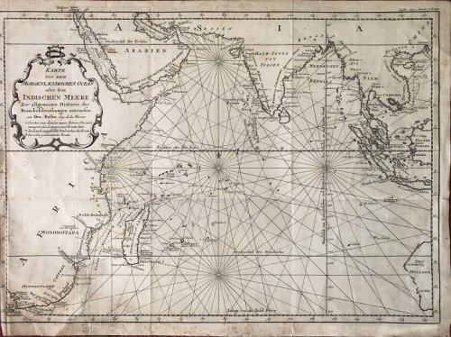 Image for Karte von dem Morgenlaendischen Ocean oder dem Indischen Meere. Zur allgemeinen Historie der Reisebeschreibungen entworfen. Von Hrn. Bellin Ing. de la Marine. Karte von dem Morgenlaendischen Ocean oder dem Indischen Meere. Zur allgemeinen Historie der Reisebeschreibungen entworfen. Von Hrn. Bellin Ing. de la Marine.