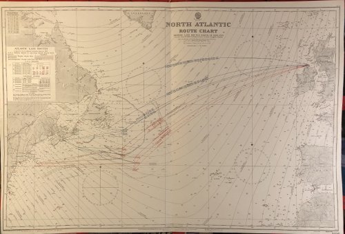 Image for North Atlantic Route Chart. Showing Lane Routes North of Ireland. North Atlantic Route Chart. Showing Lane Routes North of Ireland.