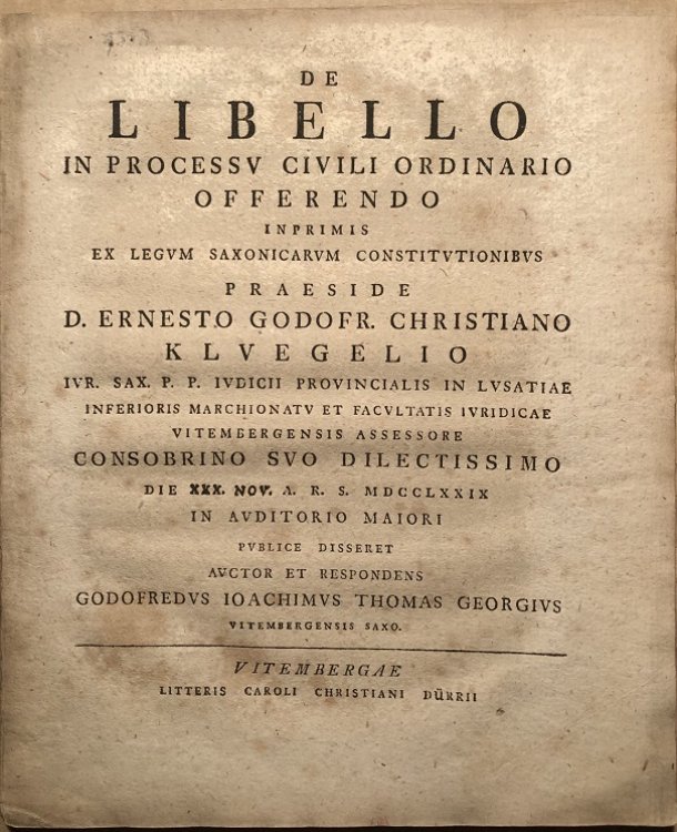 Image for De Libello In Processu Civili Ordinario Offerendo Inprimis Ex Legum Saxonicarum Constitutionibus De Libello In Processu Civili Ordinario Offerendo Inprimis Ex Legum Saxonicarum Constitutionibus