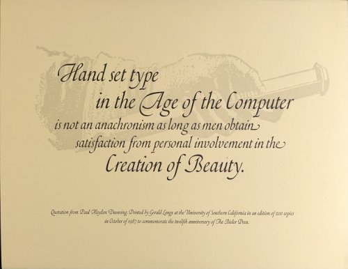 Image for Hand set type In the Age of The Computer is not an anachronism as long as men obtain satisfaction from personal involvement in the Creation of Beauty. Hand set type In the Age of The Computer is not an anachronism as long as men obtain satisfaction from personal involvement in the Creation of Beauty.