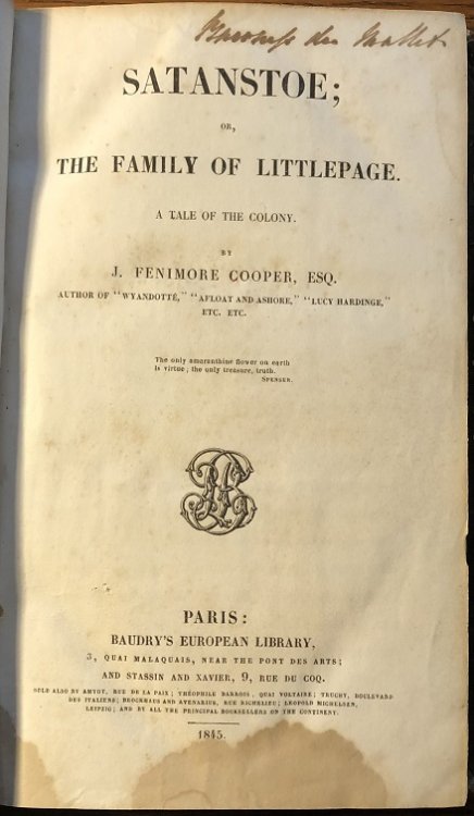 Image for Satanstoe; or, The Family of Littlepage. A Tale of the Colony. Satanstoe; or, The Family of Littlepage. A Tale of the Colony.