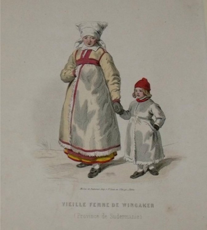 Attractive original engraving of Vielle Femme de Wingaker. (Province de Sudermanie) Old Woman from Wingaker. Province of S&ouml;dermanland.