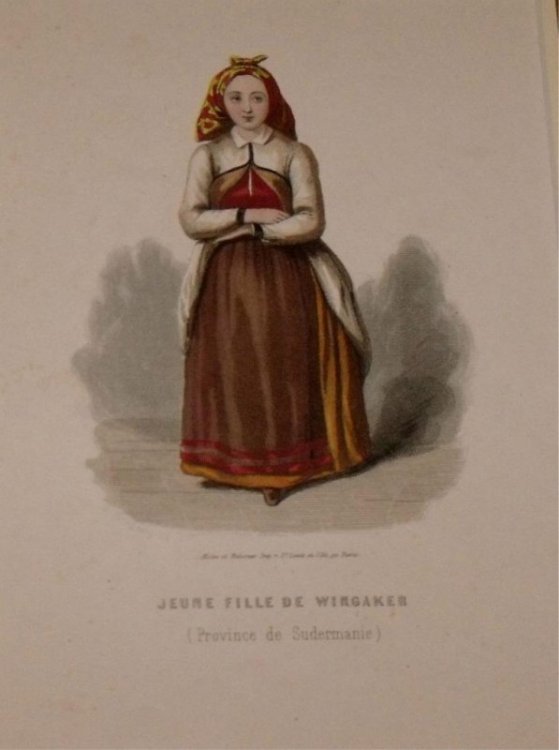 Attractive original engraving of Jeune Fille de Wingaker. (Province de Sudermanie) Young Girl from Wingaker. Province of S&ouml;dermanland.