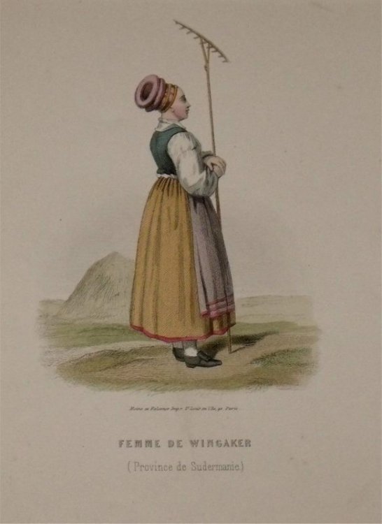Attractive original engraving of Femme de Wingaker. (Province de Sudermanie) Woman from Wingaker. Province of S&ouml;dermanland.