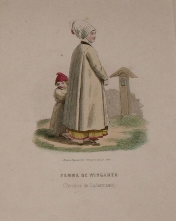 Attractive original engraving of Femme de Wingaker. (Province de Sudermanie) Woman from Wingaker. Province of S&ouml;dermanland.