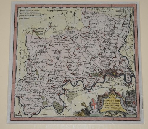 Original Hand Coloured Engraved Antique Map of ”'MIDDLESEX Drawn from an Accurate Survey'”