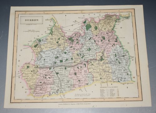 ORIGINAL ENGRAVED ANTIQUE MAP OF SURREY
