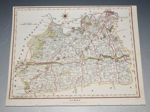 ORIGINAL ENGRAVED ANTIQUE MAP OF SURREY