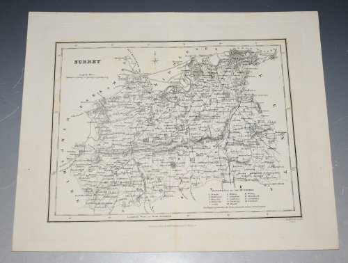 ORIGINAL ENGRAVED ANTIQUE MAP OF SURREY