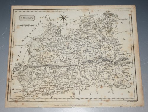 ORIGINAL ENGRAVED ANTIQUE MAP OF SURREY