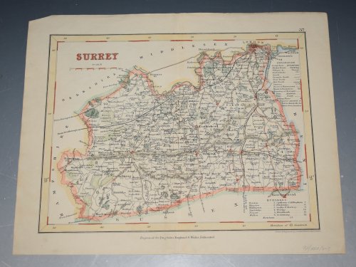 ORIGINAL ENGRAVED ANTIQUE MAP OF SURREY