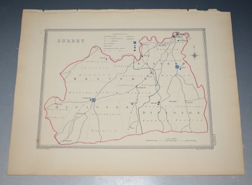 ORIGINAL ENGRAVED ANTIQUE MAP OF SURREY