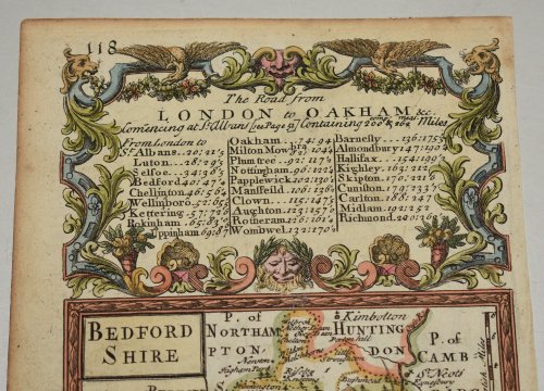 Attractive miniature Antique county map: BEDFORDSHIRE. From: BRITANNIA DEPICTA. or &ldquo;Ogilby Improv'd&rdquo;.