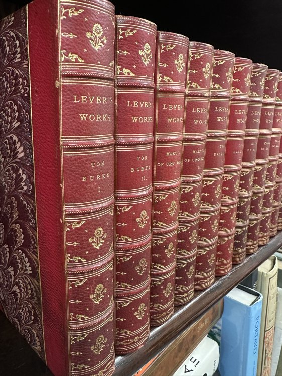 26 Novels bound into 34 Volumes, Collection of Works of Charles Lever in Fine Leather Bindings With Illustrations by &lsquo;Phiz&rsquo;.