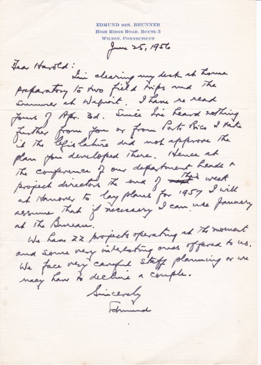 Image for AUTOGRAPH LETTER ABOUT A PUERTO RICAN PROJECT SIGNED BY EDMUND DE SCHWINITZ BRUNNER, FORMER DIRECTOR OF RURAL INVESTIGATIONS OF THE INSTITUTE FOR SOCIAL AND RELIGIOUS RESEARCH. AUTOGRAPH LETTER ABOUT A PUERTO RICAN PROJECT SIGNED BY EDMUND DE SCHWINITZ BRUNNER, FORMER DIRECTOR OF RURAL INVESTIGATIONS OF THE INSTITUTE FOR SOCIAL AND RELIGIOUS RESEARCH.