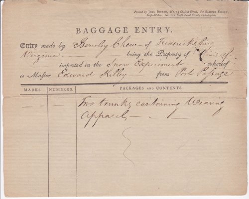 Image for PARTIALLY PRINTED DOCUMENT: A BAGGAGE ENTRY DECLARATION SIGNED 3 TIMES by the powerful New Orleans businessman BEVERLY CHEW, importing 2 trunks purportedly containing personal PARTIALLY PRINTED DOCUMENT: A BAGGAGE ENTRY DECLARATION SIGNED 3 TIMES by the powerful New Orleans businessman BEVERLY CHEW, importing 2 trunks purportedly containing personal