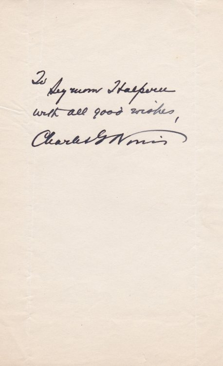 Image for SHEET OF NOTE PAPER INSCRIBED AND SIGNED BY AMERICAN NOVELIST CHARLES G. NORRIS. SHEET OF NOTE PAPER INSCRIBED AND SIGNED BY AMERICAN NOVELIST CHARLES G. NORRIS.
