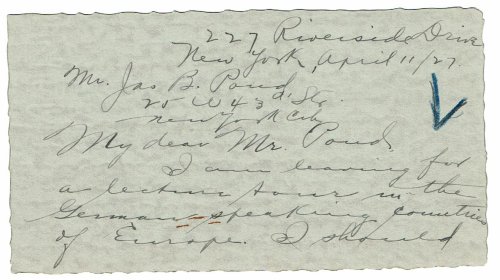 Image for AUTOGRAPH LETTER SIGNED BY CHILDREN'S AUTHOR AND MONTESSORI EDUCATOR RITA KISSIN ASKING JAMES B. POND IF GERMAN LECTURE AGENTS HAVE NEW YORK REPRESENTATIVES. AUTOGRAPH LETTER SIGNED BY CHILDREN'S AUTHOR AND MONTESSORI EDUCATOR RITA KISSIN ASKING JAMES B. POND IF GERMAN LECTURE AGENTS HAVE NEW YORK REPRESENTATIVES.
