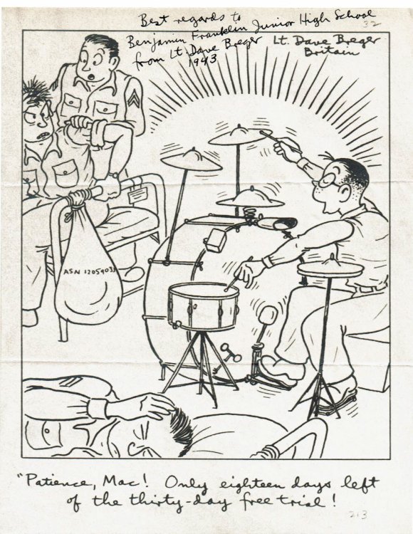 Image for PRINTED WORLD WAR II CARTOON INSCRIBED & SIGNED BY AMERICAN CARTOONIST DAVE BREGER. PRINTED WORLD WAR II CARTOON INSCRIBED & SIGNED BY AMERICAN CARTOONIST DAVE BREGER.