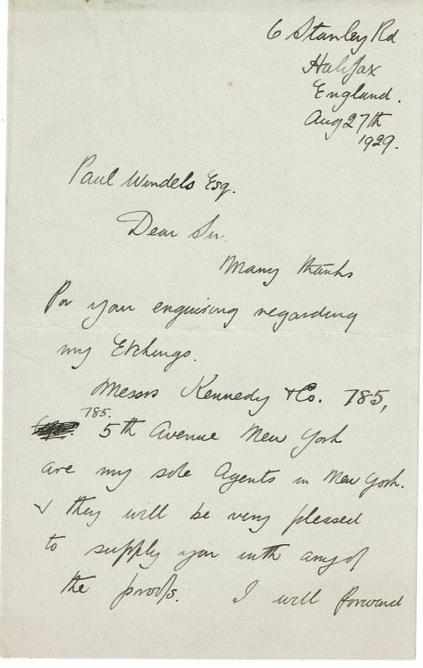 Image for AUTOGRAPH LETTER TO PAUL WINDELS SIGNED BY HALIFAX ETCHER AND ILLUSTRATOR JACK HEWER ABOUT THE AVAILABILITY OF HIS ETCHINGS. AUTOGRAPH LETTER TO PAUL WINDELS SIGNED BY HALIFAX ETCHER AND ILLUSTRATOR JACK HEWER ABOUT THE AVAILABILITY OF HIS ETCHINGS.