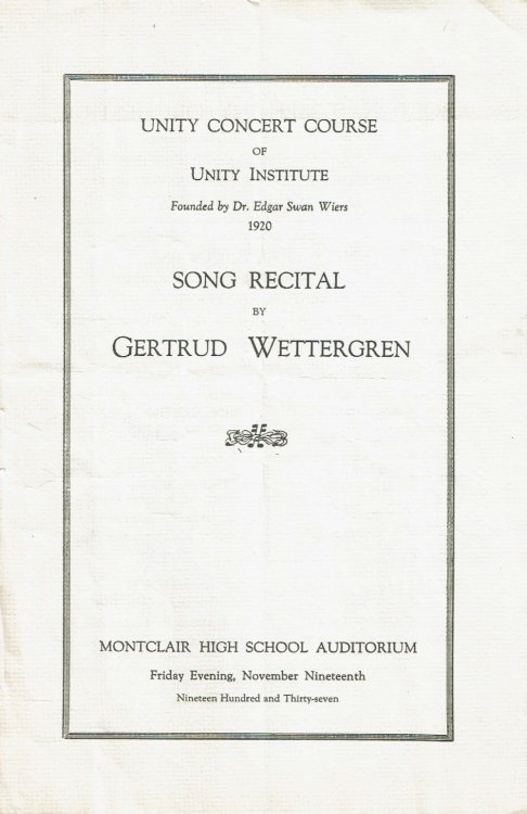 Image for SONG RECITAL BY GERTRUD WETTERGREN. Unity Concert Course of Unity Institute. (Cover title). SONG RECITAL BY GERTRUD WETTERGREN. Unity Concert Course of Unity Institute. (Cover title).
