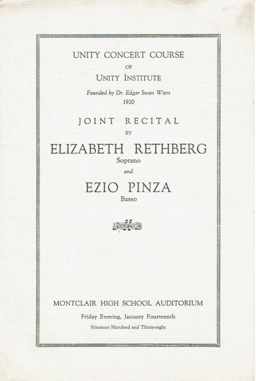 Image for JOINT RECITAL BY ELIZABETH RETHBERG SOPRANO AND EZIO PINZA BASSO. Unity Concert Course of Unity Institute. (Cover title). JOINT RECITAL BY ELIZABETH RETHBERG SOPRANO AND EZIO PINZA BASSO. Unity Concert Course of Unity Institute. (Cover title).